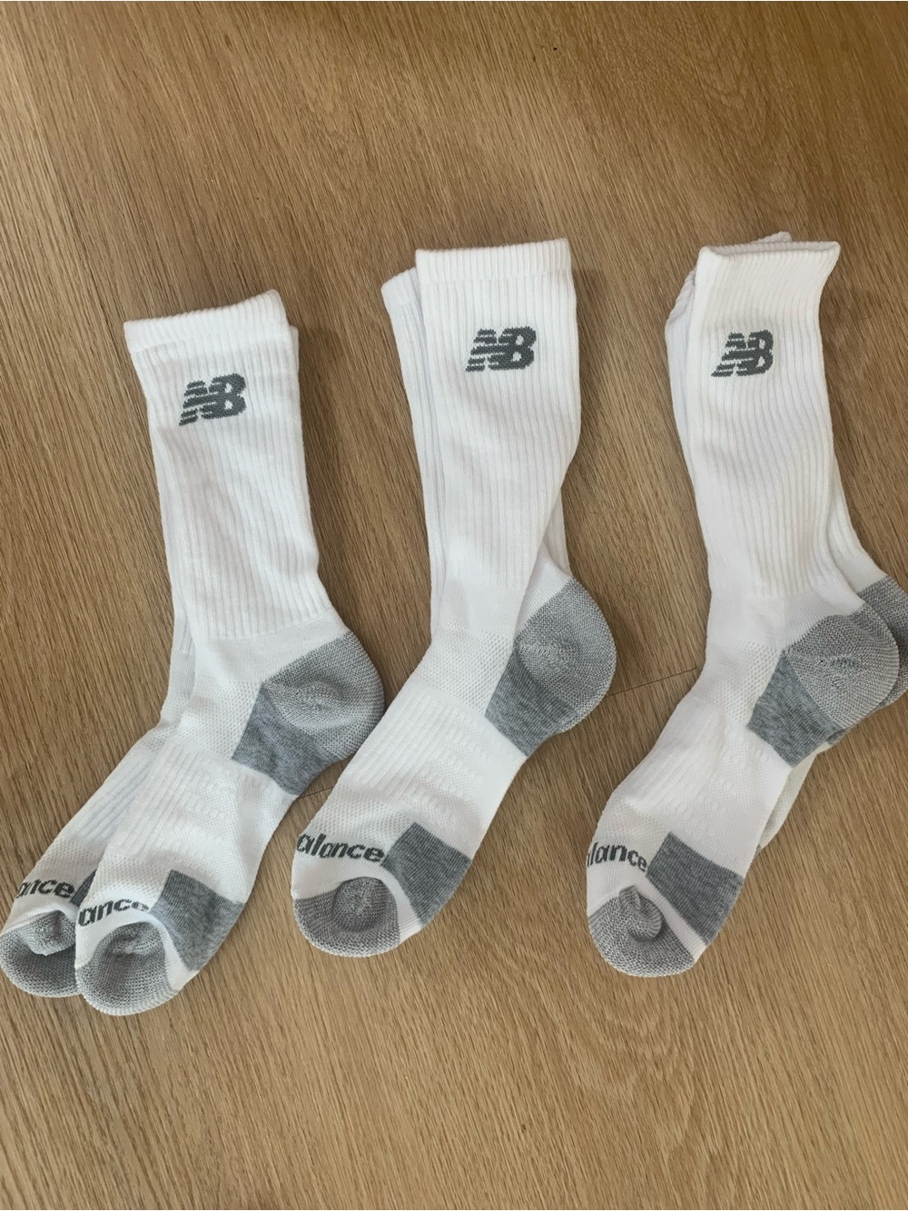 New Balance White and Gray Cushioned Athletic Crew Socks - Trio